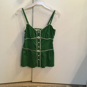 Green Anthropologie piped sleeveless blouse